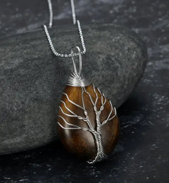 Celtic Tree Of Life Pendant & Chain On Teardrop Semi-Precious Stone - Designs by Mysh