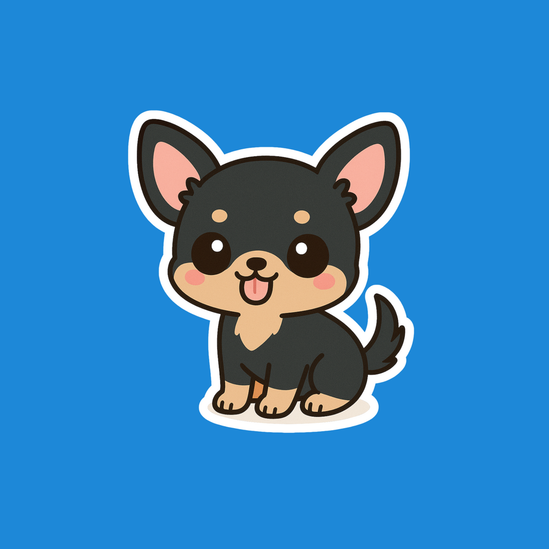 Chihuahua Blue and Tan Kawaii Vinyl Sticker – Designs by Mysh