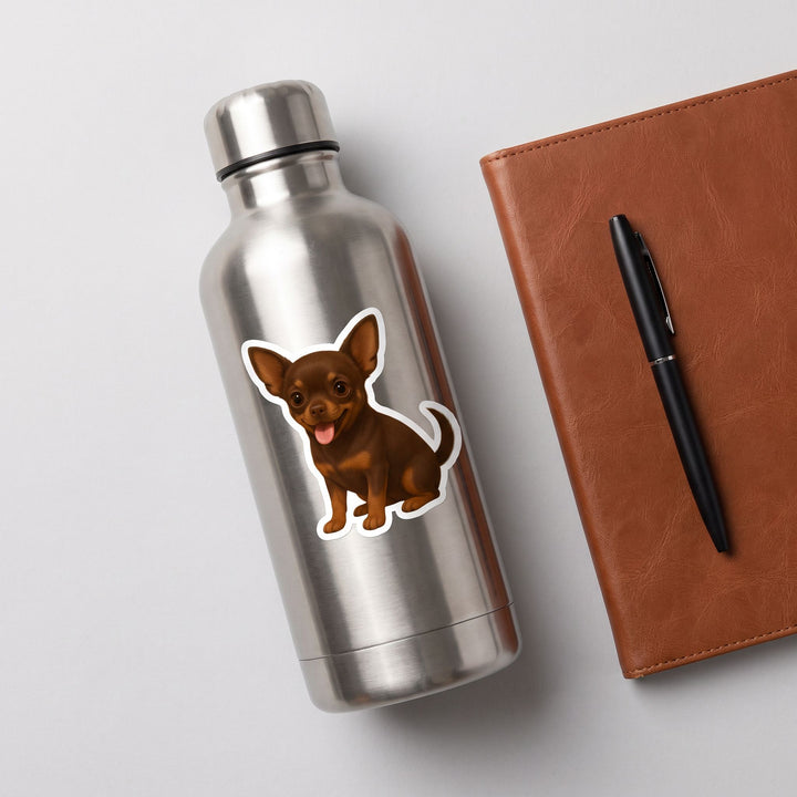 Chocolate Chihuahua watercolor vinyl sticker on a stainless water bottle – Designs by Mysh