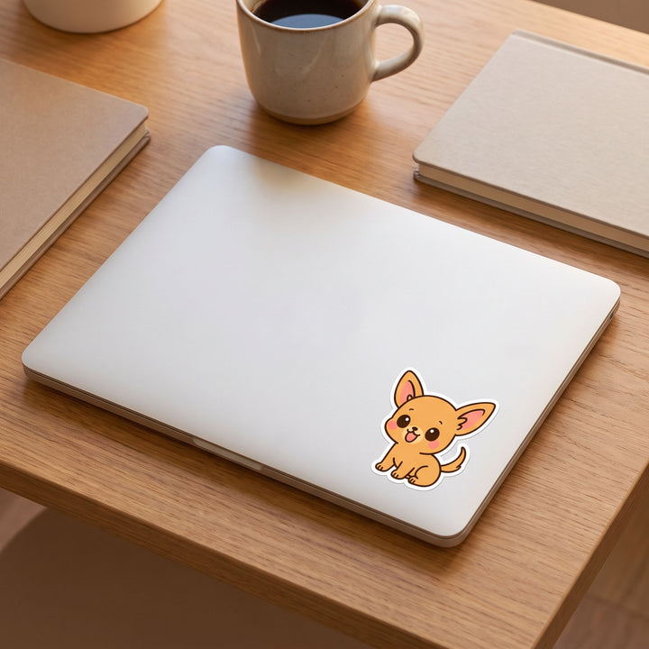 Chihuahua Fawn Kawaii Sticker on a laptop - Designs by Mysh