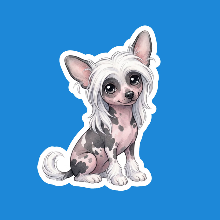 Chinese Crested Black and White Hairless kawaii die-cut vinyl sticker