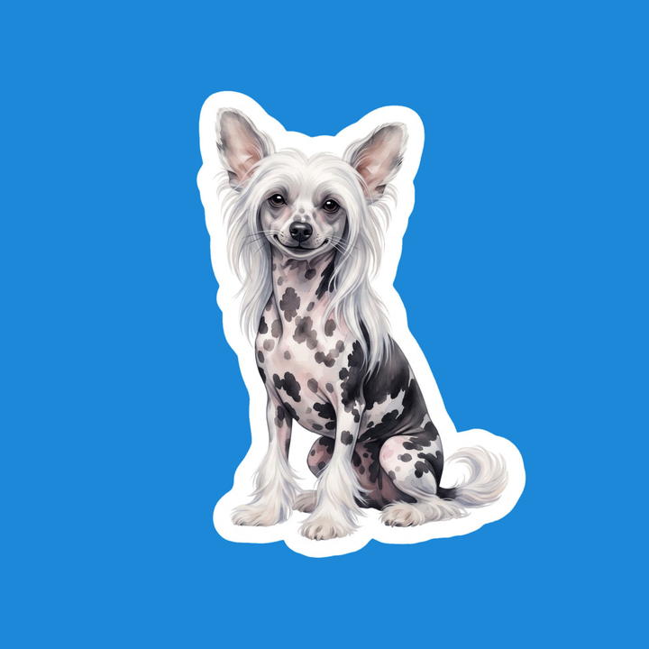 Chinese Crested Black and White Hairless watercolor die-cut vinyl sticker