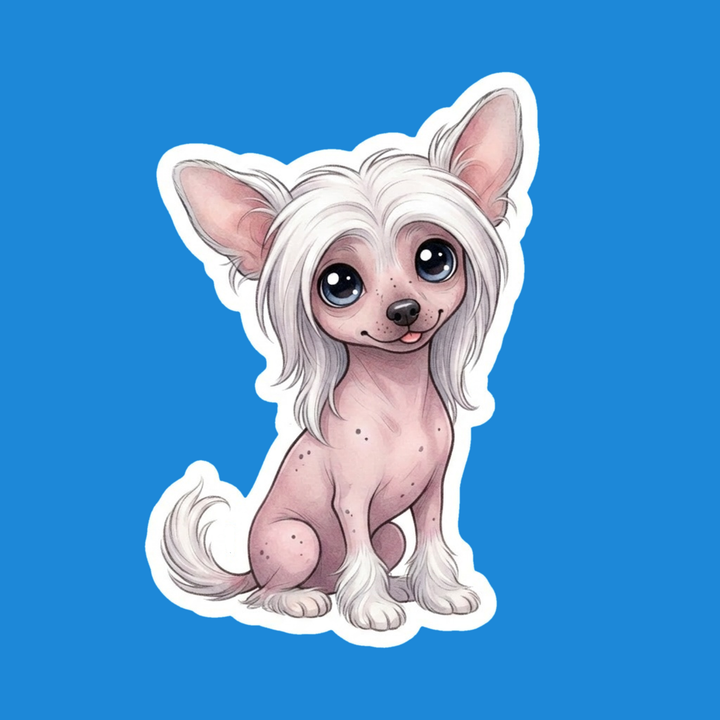 Chinese Crested Pink Hairless kawaii die-cut vinyl sticker