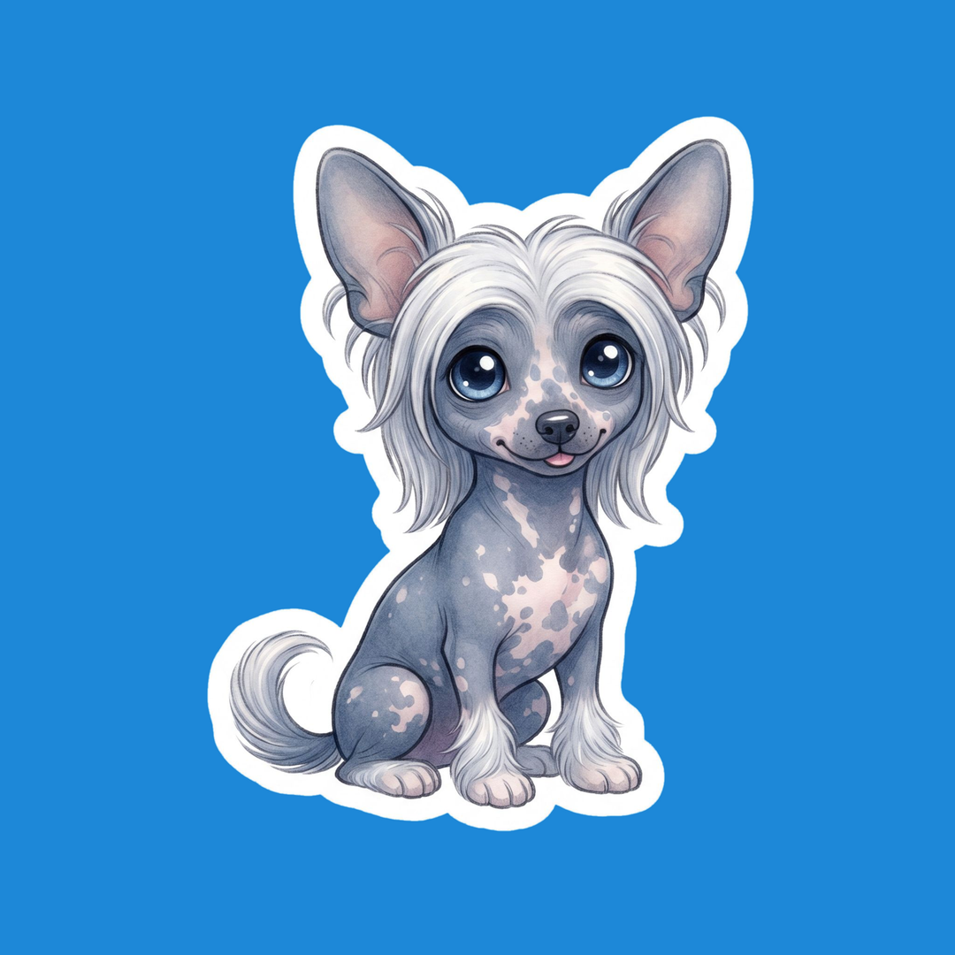 Chinese Crested Slate and White Hairless kawaii die-cut vinyl sticker