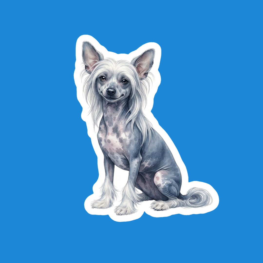 Chinese Crested Slate and White Hairless watercolor die-cut vinyl sticker