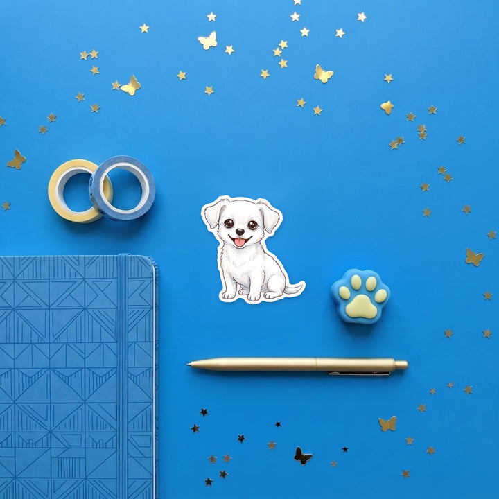 Chiweenie White kawaii magnet flat lay with stationery – Designs by Mysh