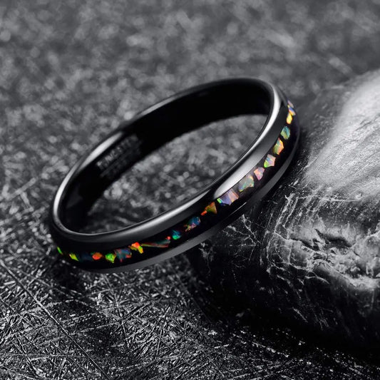 Crushed Opal Black Tungsten Ring Designs by Mysh