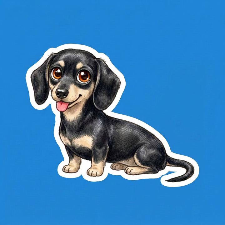 Dachshund Black and Cream Kawaii design - sitting wiener dog puppy - Designs by Mysh