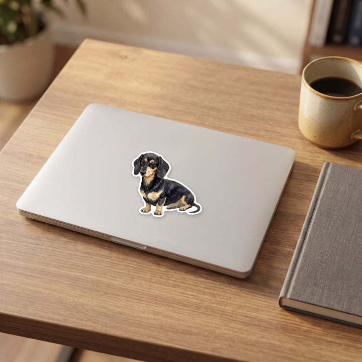 Dachshund Black and Cream sticker on a laptop