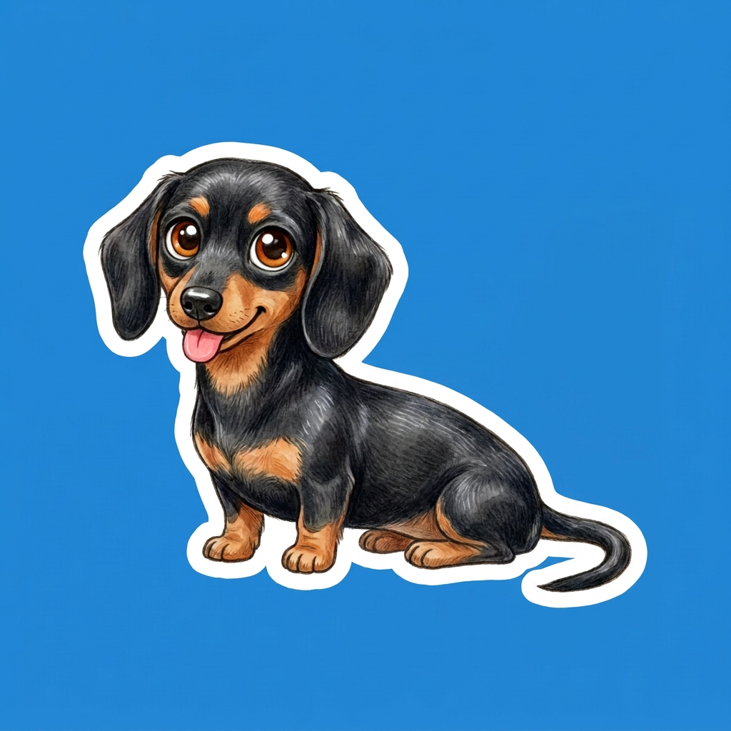 Dachshund Black and Tan Kawaii design - sitting wiener dog puppy - Designs by Mysh