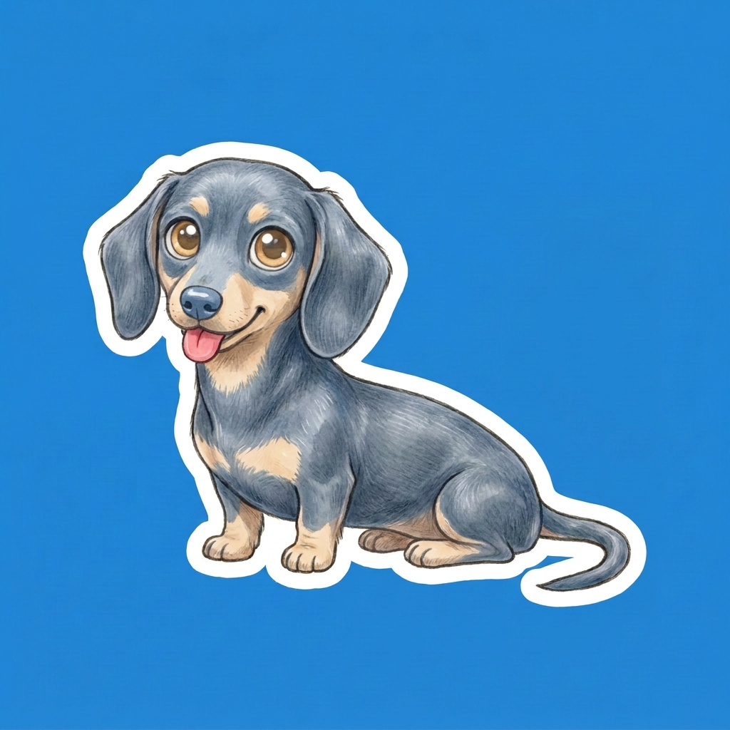 Dachshund Blue and Cream Kawaii design - sitting wiener dog puppy - Designs by Mysh