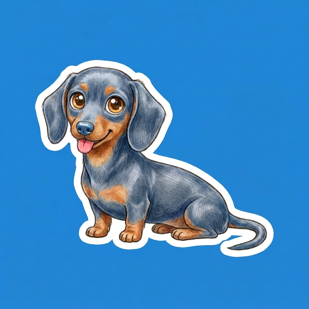 Dachshund Blue and Tan Kawaii design - sitting wiener dog puppy - Designs by Mysh