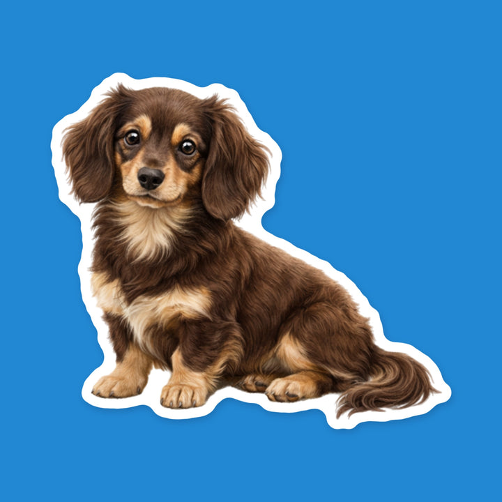 Dachshund Chocolate and Cream Longhair watercolor dog sticker