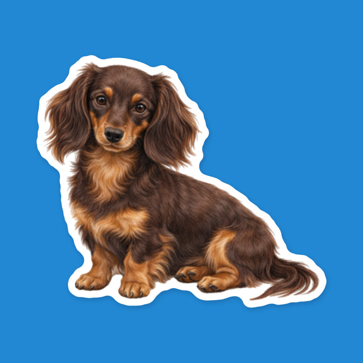 Dachshund Chocolate and Tan Longhair watercolor dog fridge magnet