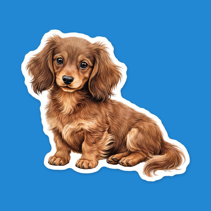 Dachshund Fawn and Tan Longhair watercolor dog sticker