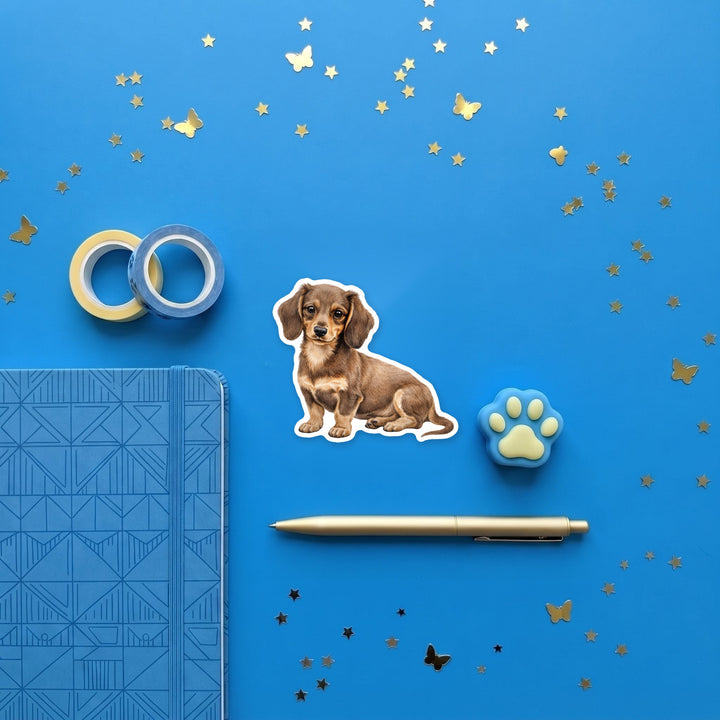 Dachshund Fawn and Tan magnet flat lay with stationery