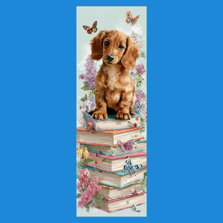 Dachshund on a Bookstack Traditional Bookmark - Dog Lover Gift - Designs by Mysh