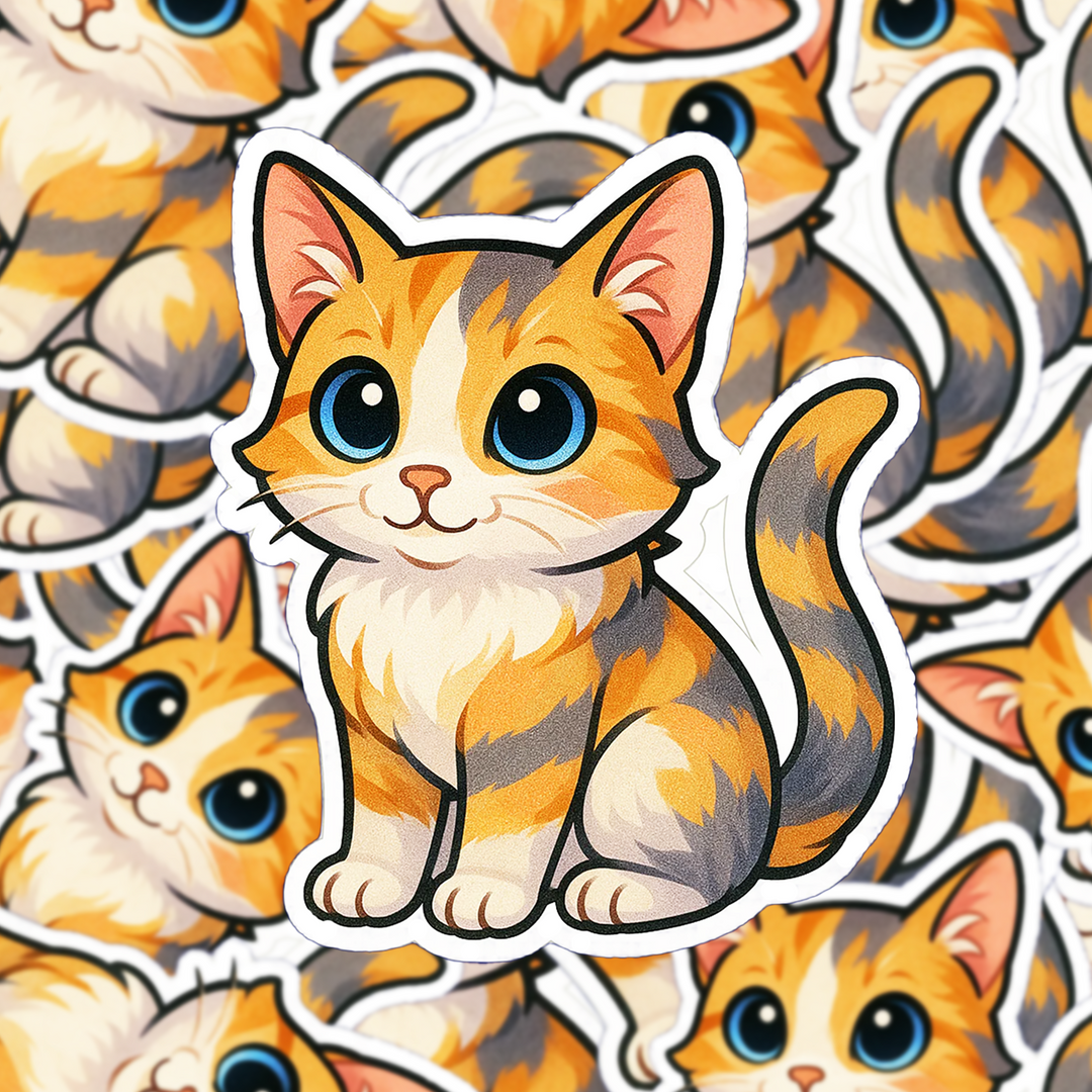 Dilute Calico Cat Sticker, Soft Pastel Cat Decal, Kawaii Vinyl Cat Sticker, Cute Gift for Cat Lovers - Designs by Mysh
