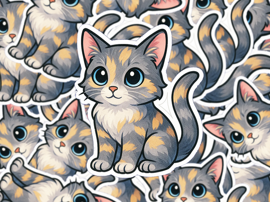 Dilute Tortoiseshell Cat Sticker, Gray Cream Calico Decal, Cute Cat Vinyl Sticker, Cat Lover Gift Idea