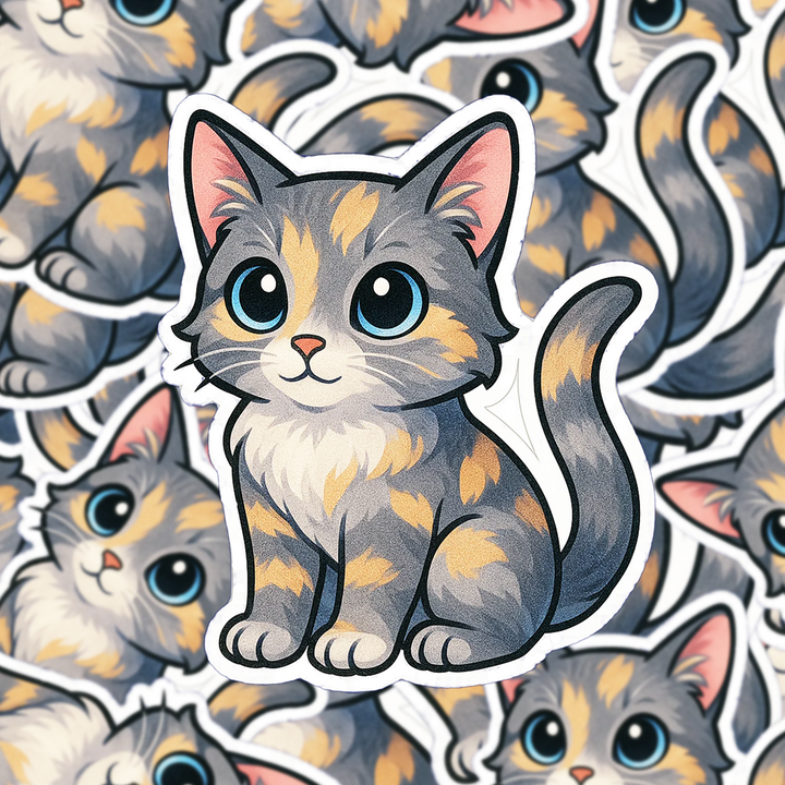 Dilute Tortoiseshell Cat Sticker, Gray Cream Calico Decal, Cute Cat Vinyl Sticker, Cat Lover Gift Idea - Designs by Mysh