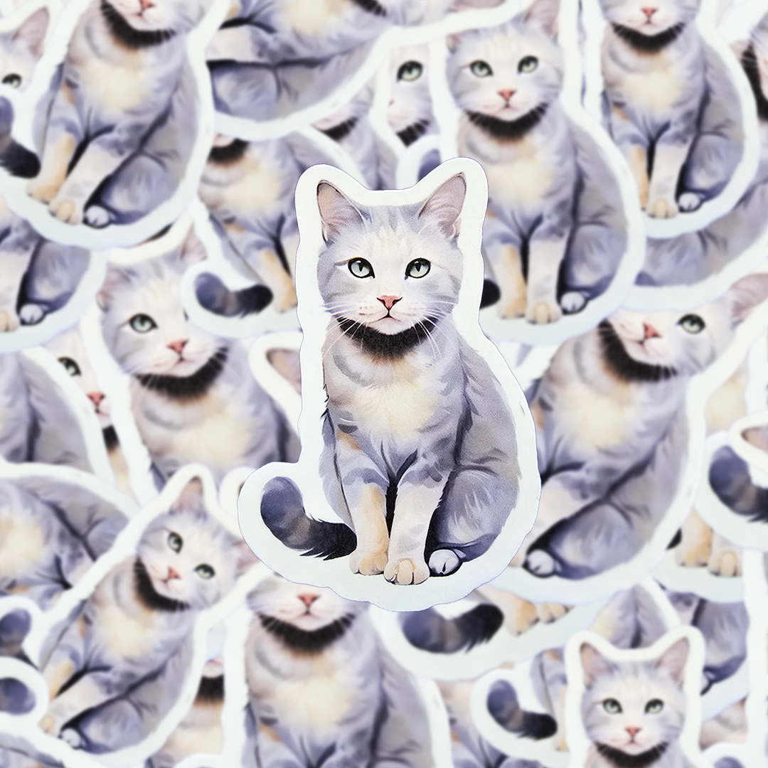 Dilute Tortoiseshell Cat Sticker, Grey Cream Cat Vinyl Decal, Water-resistant Pet Sticker for Laptop Water Bottle Journal, Gift for Cat Lovers - Designs by Mysh