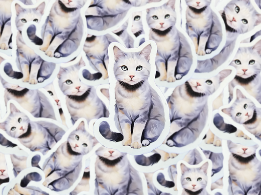 Dilute Tortoiseshell Cat Sticker, Grey Cream Cat Vinyl Decal, Waterproof Pet Sticker for Laptop Water Bottle Journal, Gift for Cat Lovers