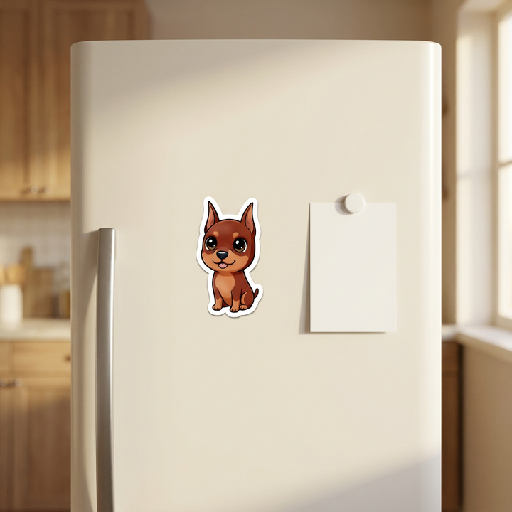 Doberman Red Rust Kawaii Magnet on a fridge