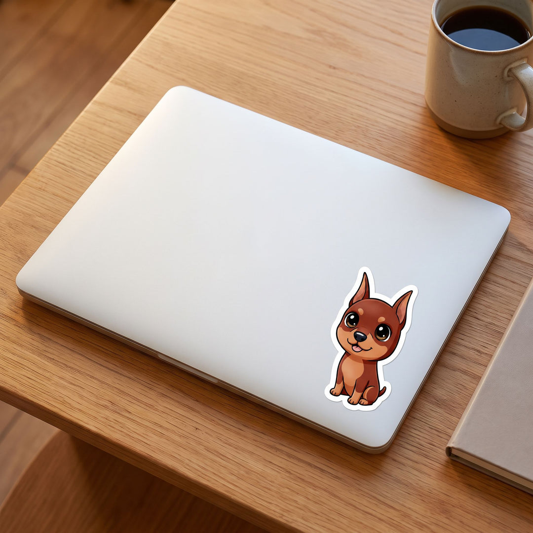 Doberman Red Rust Kawaii Sticker on a laptop