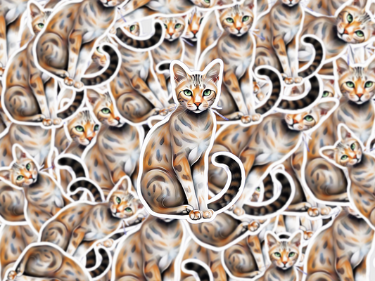 Egyptian Mau Cat Sticker, Spotted Cat Vinyl Decal, Exotic Breed Gift for Cat Lovers, Laptop or Water Bottle Accessory