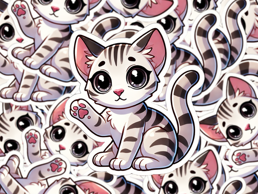 Egyptian Mau Cat Sticker, Cute Kawaii Cat Decal, Big Eye Cat Vinyl, Waterproof Laptop Sticker, Gift for Cat Lovers