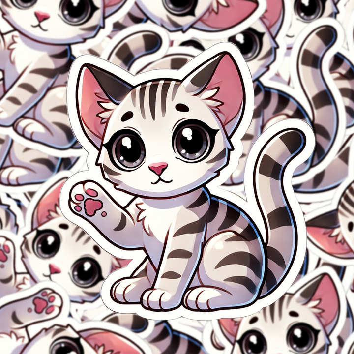 Egyptian Mau Cat Sticker, Cute Kawaii Cat Decal, Big Eye Cat Vinyl, Water-resistant Laptop Sticker, Gift for Cat Lovers - Designs by Mysh