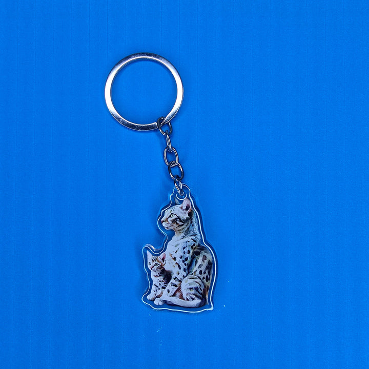Egyptian Mau Cat and Kitten Keychain, Spotted Cat Acrylic Charm, Cat Lover Gift, Pet Mom Key Ring - Designs by Mysh