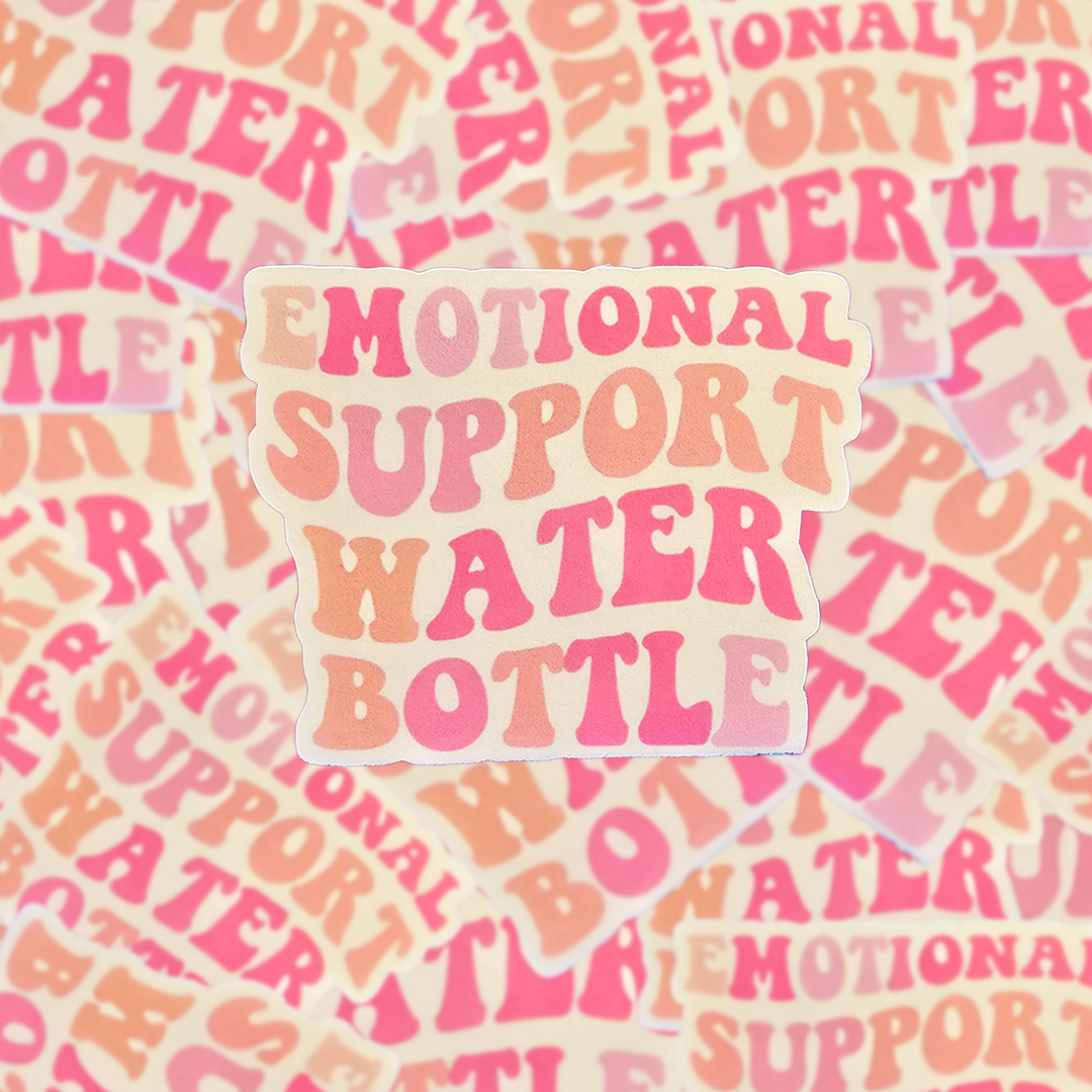 Emotional Support Water Bottle Sticker, Funny Hydration Decal, Retro Vinyl Sticker, Self-Care Gift for Laptops or Bottles - Designs by Mysh