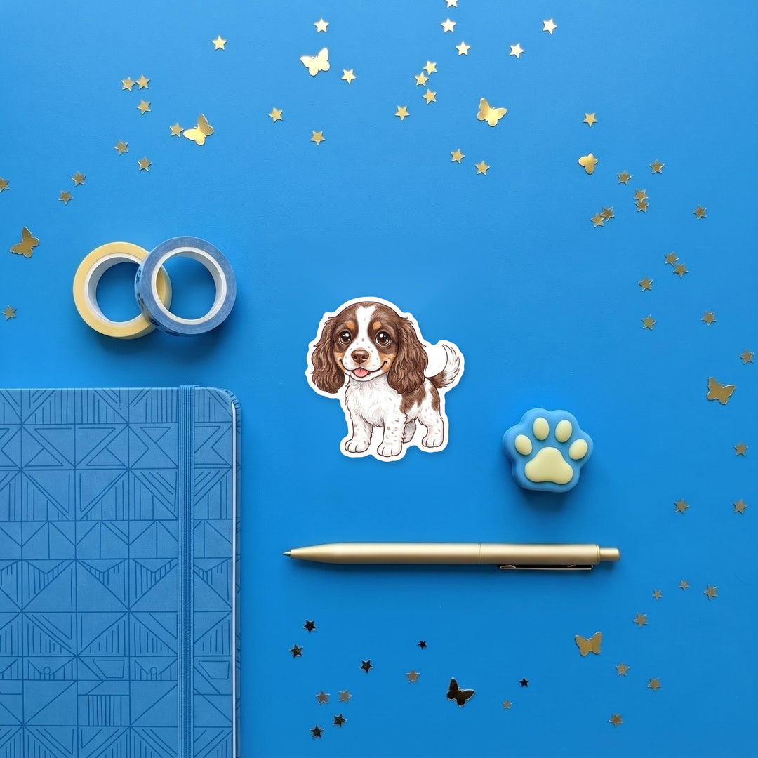 English Cocker Spaniel Liver White &amp; Tan kawaii magnet flat lay with stationery – Designs by Mysh