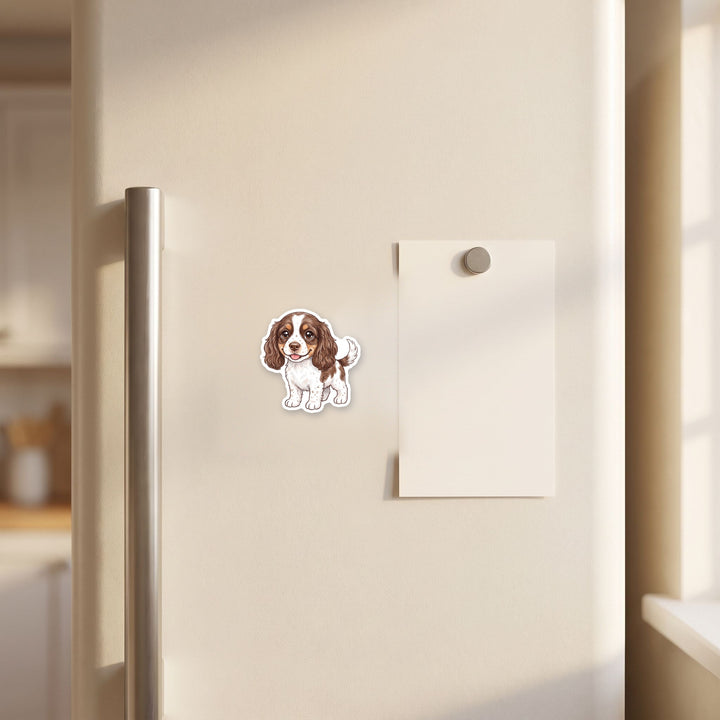 English Cocker Spaniel Liver White &amp; Tan kawaii magnet on a fridge – Designs by Mysh