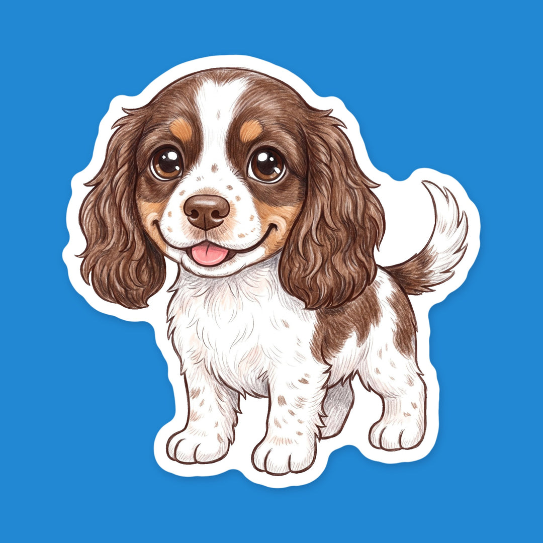 English Cocker Spaniel Liver White &amp; Tan kawaii vinyl sticker – Designs by Mysh