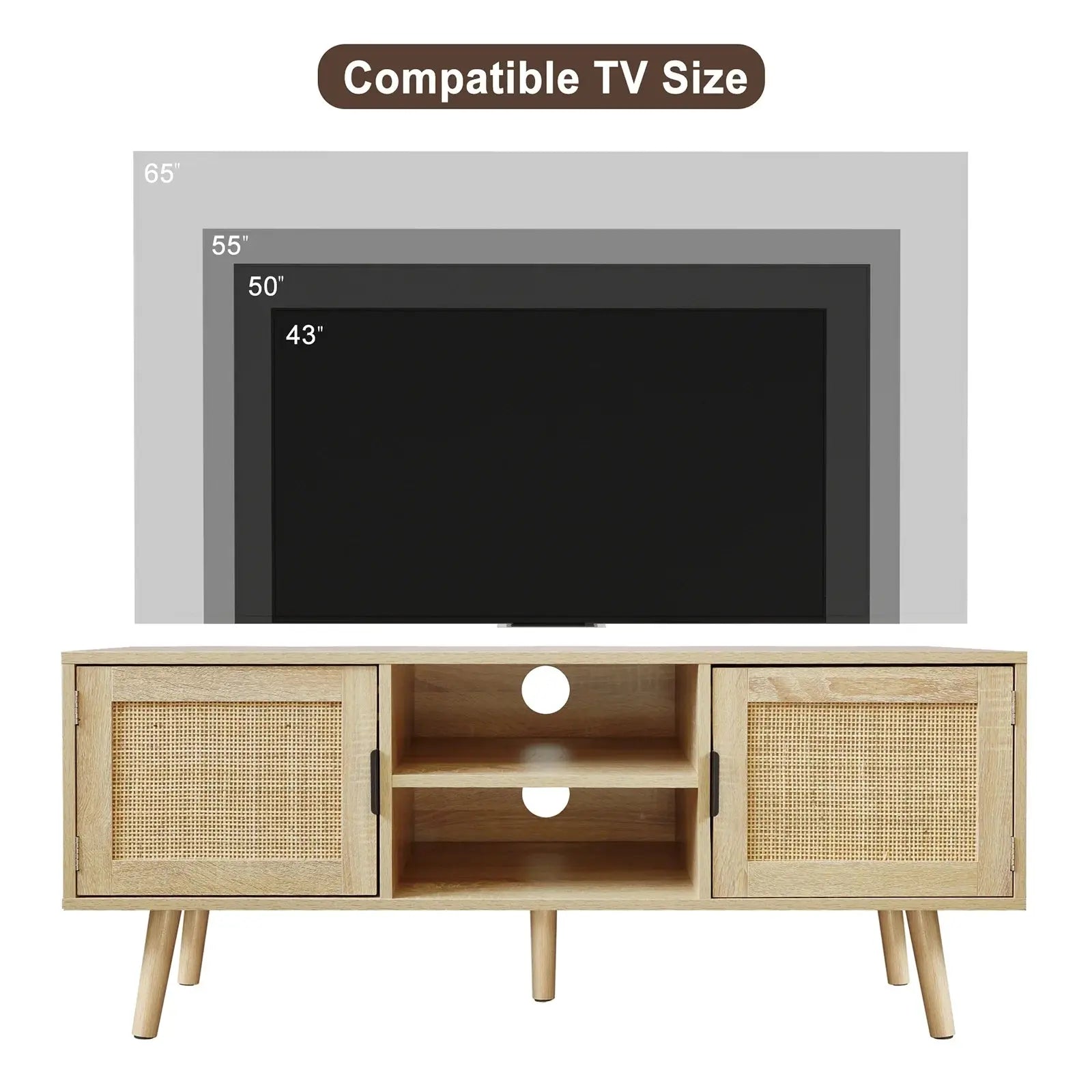 Farmhouse TV Stands for 55 Inch Tv,Wood Media Entertainment Center Cabinet Console Table with 2 Rattan Doors, Natural Oak, H0015 - Designs by Mysh