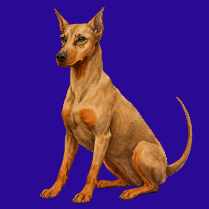 Brown dog sitting on a textured beige background