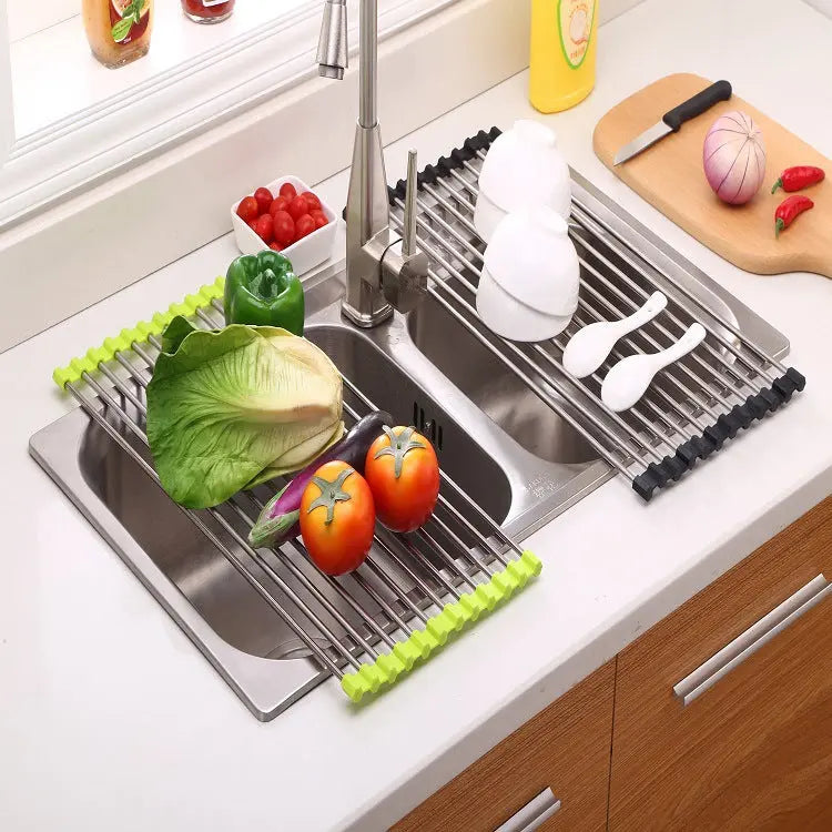 Folding Kitchen Drain Sink Rack Stainless Steel - Designs by Mysh