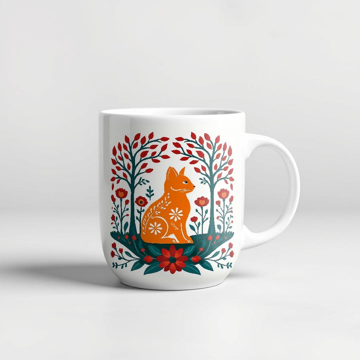 Folk Art Orange Cat 15oz ceramic mug - Designs by Mysh
