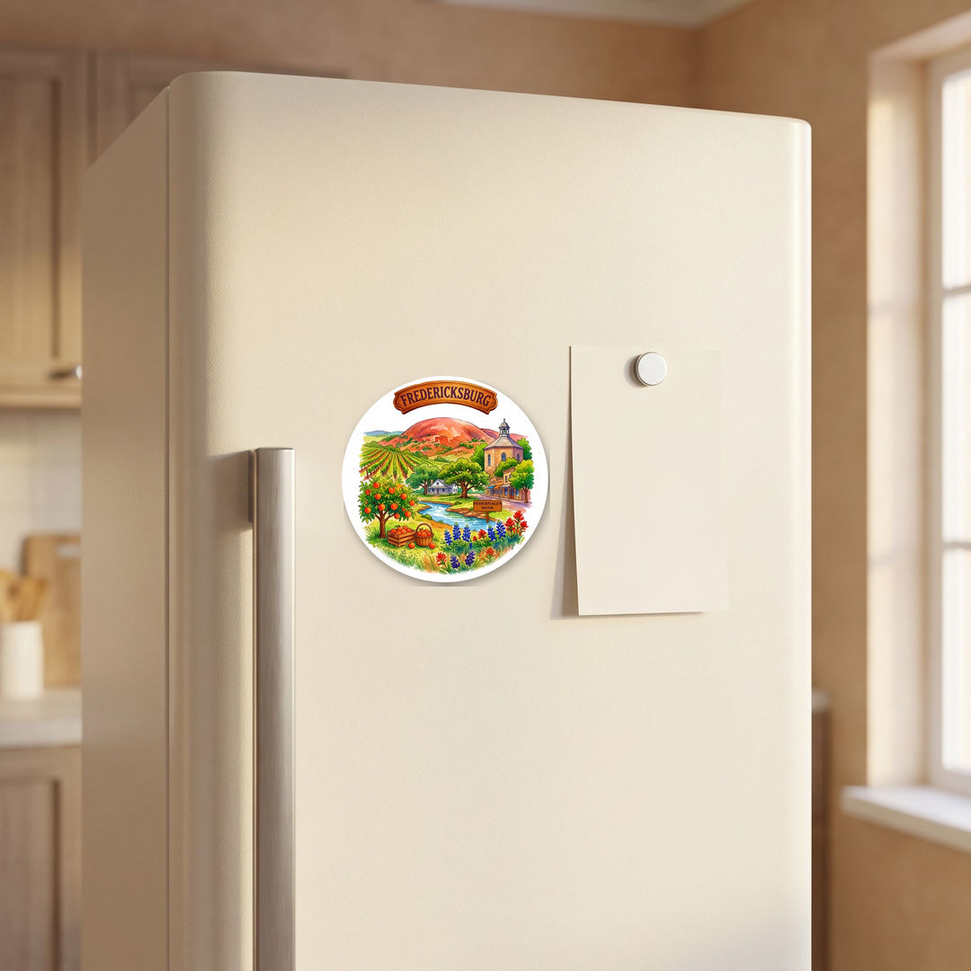 Fredericksburg, Texas watercolor magnet on a refrigerator door – Designs by Mysh