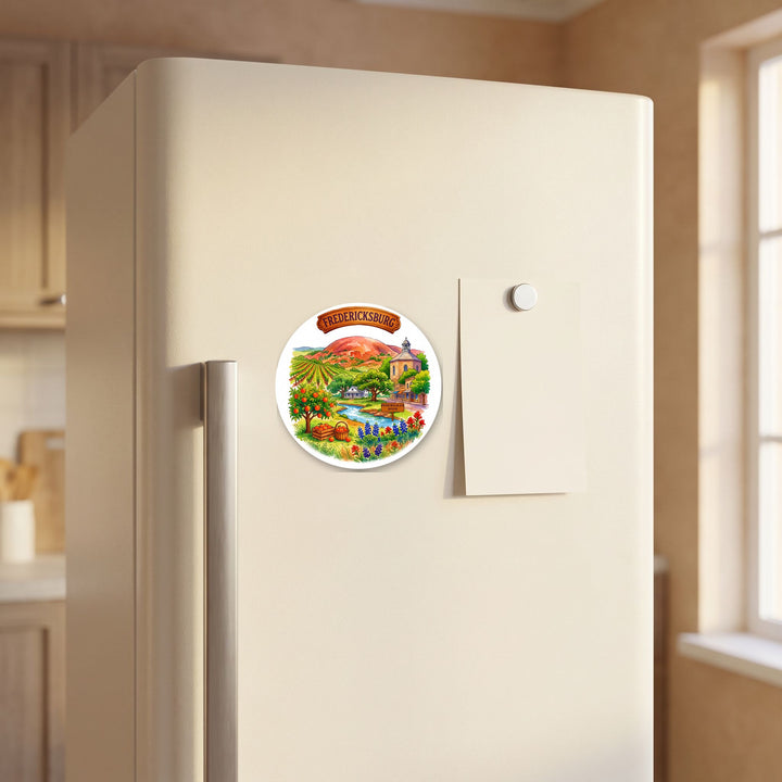 Fredericksburg, Texas watercolor magnet on a refrigerator door – Designs by Mysh