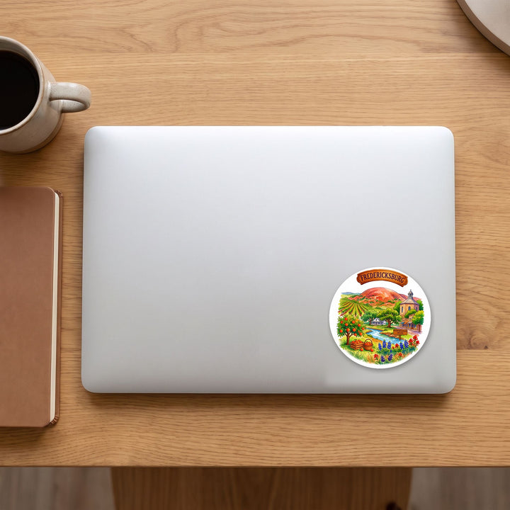Fredericksburg, Texas watercolor vinyl sticker on a laptop lid – Designs by Mysh