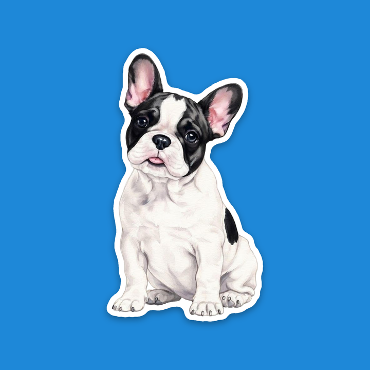 French Bulldog Black and White Pied watercolor flexible fridge magnet, hand-painted style Frenchie puppy with a blep – Designs by Mysh
