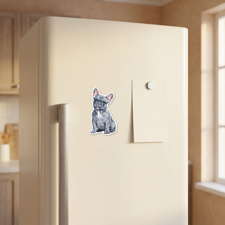 French Bulldog Blue watercolor magnet on a refrigerator door