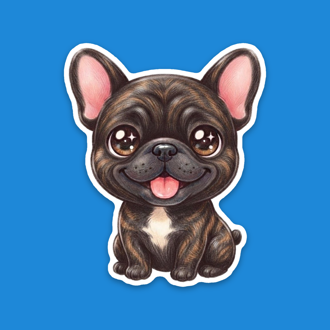 French Bulldog Brindle kawaii flexible fridge magnet, happy Frenchie puppy in colored-pencil style – Designs by Mysh