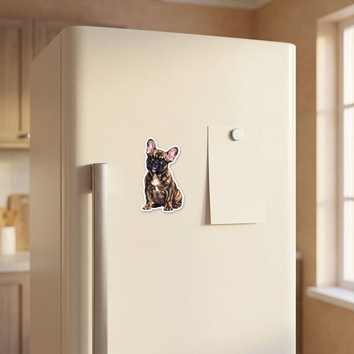French Bulldog Brindle watercolor magnet on a refrigerator door