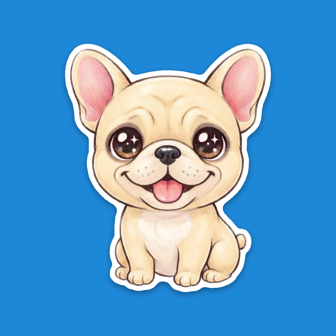 French Bulldog Cream kawaii flexible fridge magnet, happy Frenchie puppy in colored-pencil style – Designs by Mysh