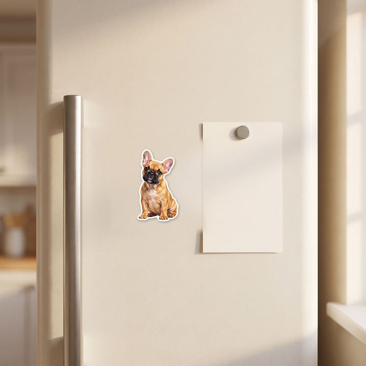 French Bulldog Fawn watercolor magnet on a refrigerator door