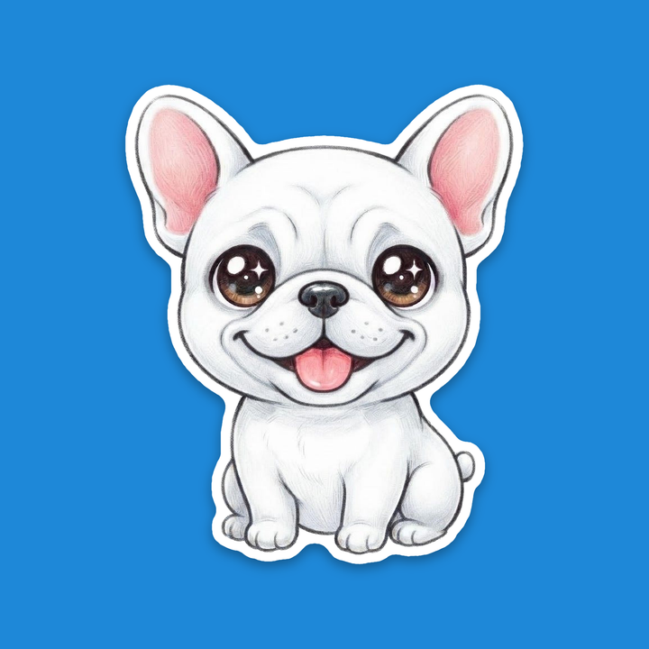 French Bulldog White kawaii flexible fridge magnet, happy Frenchie puppy in colored-pencil style – Designs by Mysh